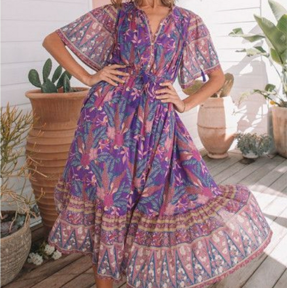 Spell & the Gypsy Collective Bianca Wisteria Short Sleeve Midi  Size M